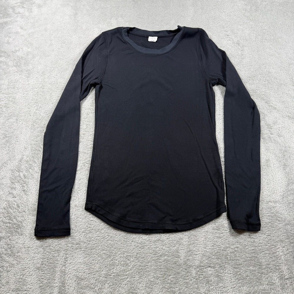 Aritzia Wilfred Free Ribbed Long Sleeve Top Womens‎ Medium Black Crew Neck